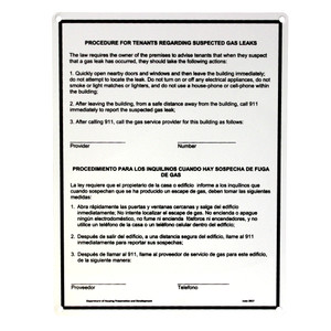 11" X 8-1/2" "N.Y.C. HPD Gas Leak Notice" Metal Sign