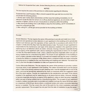 16" x 12" "N.Y.C. Suspected Gas Leaks / Smoke Detector Notice / Carbon Monoxide Alarm Notice" Metal Sign