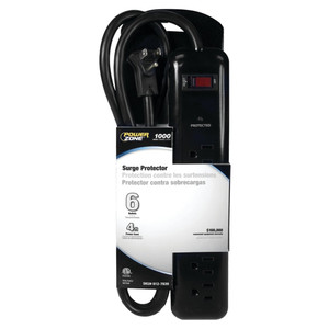 6-Outlet 1000J Black Surge Protector