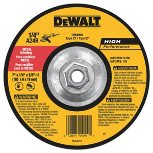 7" X 1/4" X 5/8"-11 Hubbed Metal Grinding Wheel (Type 27)