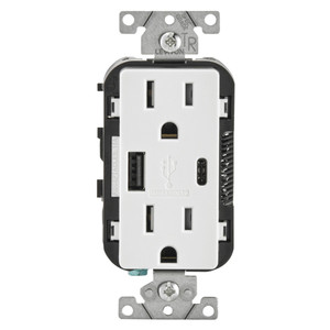 Decora Duplex Outlet w/ 5.1A 5V USB Type A/C Charging Outlet