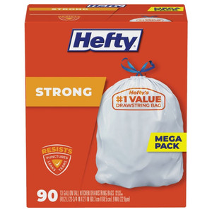 13 Gallon White Tall Drawstring Kitchen Bags (Box of 90)
