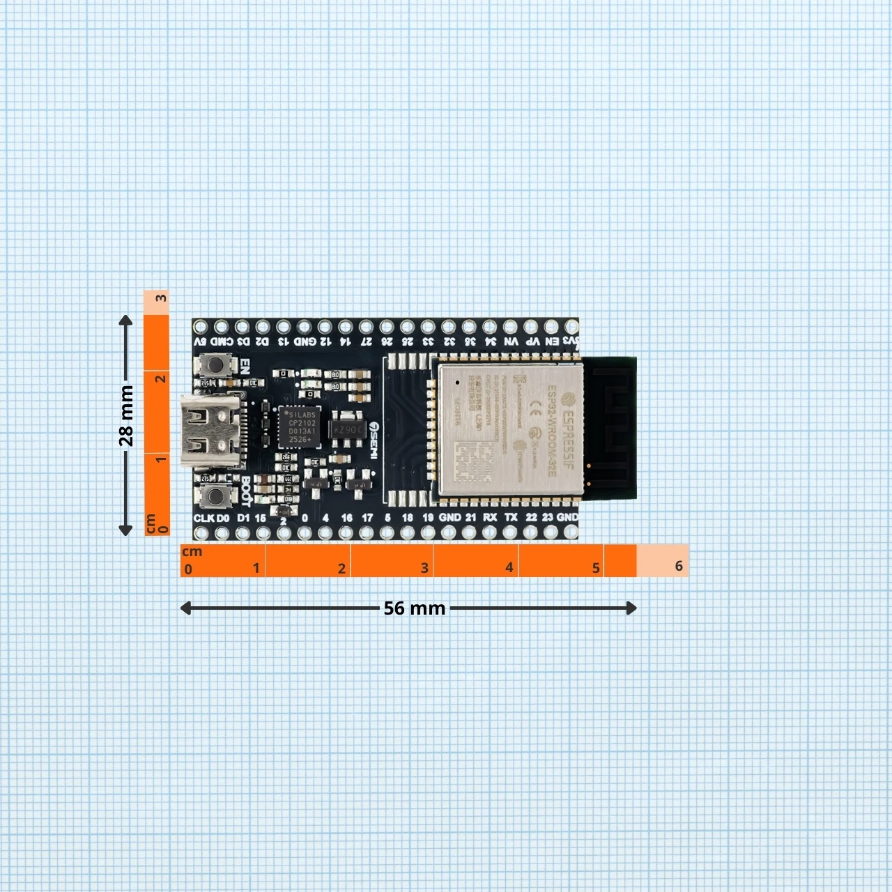 7Semi ESP32-DEVKIT-E-N16 Wifi BLE Development Board, 16MB Flash