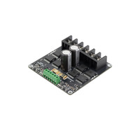 Isometric view 7Semi 20A peak Dual-channel brushed DC motor driver module with PWM and direction control, high-current screw terminals, MOSFET H-bridge, and onboard capacitors