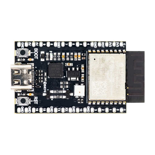 ESP32-C3 development board with USB-C, RGB LED, and Wi-Fi antenna module – top angle