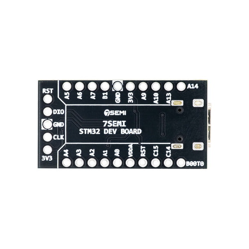 STM32U031F6P6 board with USB-C power and labeled GPIO headers.