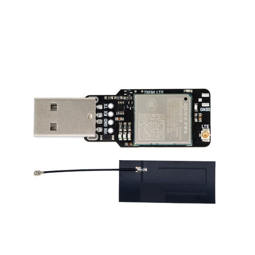 7Semi LTE USB Dongle featuring the Quectel EG800AK-CN LTE Cat 1bis modem, USB Type-A connector, LTE antenna connector, and Nano SIM support.