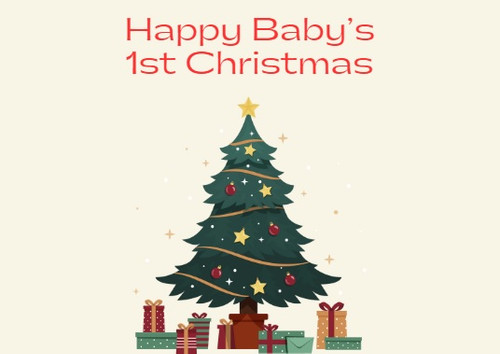 Personalized baby's first Christmas card crafted on recycled paper with custom notes for a unique touch - front