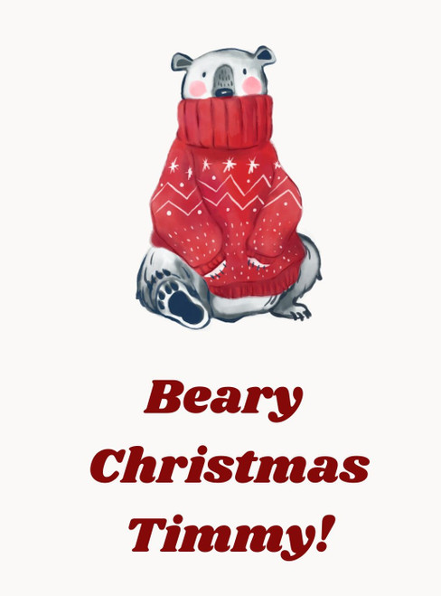 Personalized Christmas card with bear crafted on recycled paper with custom notes for a unique touch - Front