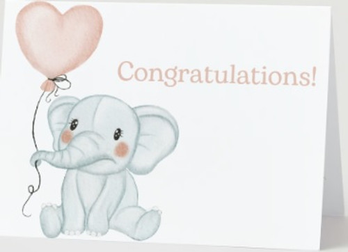 Personalized elephant new baby greeting card crafted on recycled paper with custom notes for a unique touch - Front