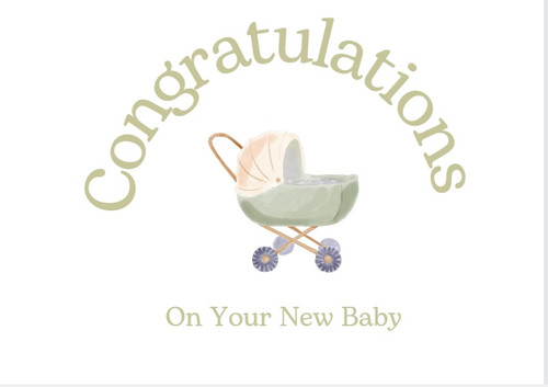 Personalized stroller new baby greeting card crafted on recycled paper with custom notes for a unique touch - Front