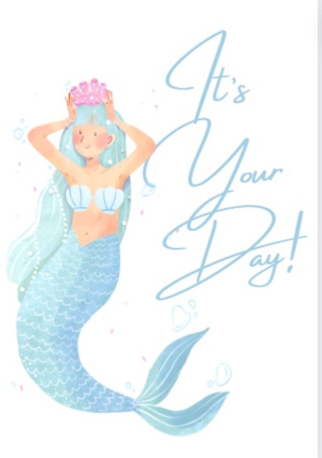 Personalized Happy Birthday card with mermaid crafted on recycled paper with custom notes for a unique touch - Front