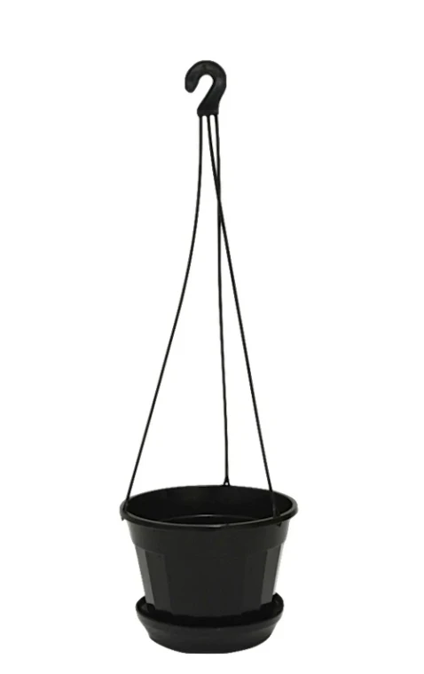 140mm Hanging Pots with Saucers + Hangers - Black
