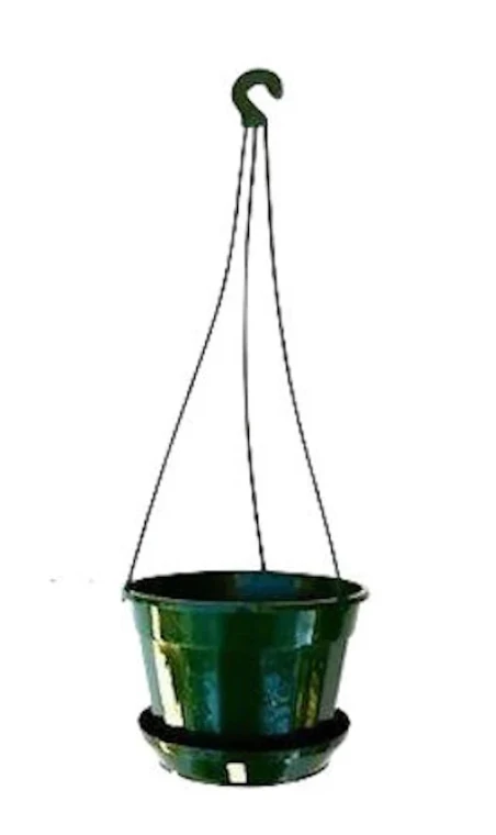 140mm Hanging Basket Pot with saucers + Hangers - Green