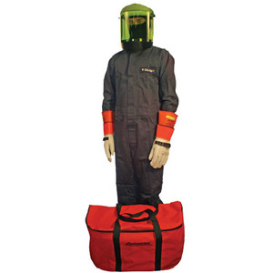 Order Cementex AFSC-CFRCA12-5X00 _  CFRCA12-5X00 Arc Flash Rated Task Wear Duffel Bag Kit with FR Treated Cotton Coveralls and Class 2 Gloves, Rating: 12 Calories, Color: Navy, Size: 5X-Large | Instru-measure