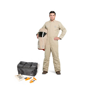 OEL Safety _ AFW40-KFC-5XL _ 40-Cal-Coverall-SwitchGear-Hood-5XL-Khaki-Kit