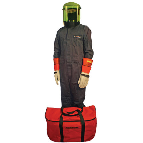 Cementex AFSC-CFRCA12-5X00 _  CFRCA12-5X00 Arc Flash Rated Task Wear Duffel Bag Kit with FR Treated Cotton Coveralls and Class 2 Gloves, Rating: 12 Calories, Color: Navy, Size: 5X-Large