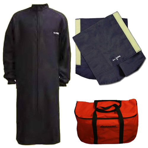 Order Cementex CL4LCK-L2 _  Arc Flash Rated Task Wear Duffel Bag Kit with FR Treated Cotton Long Coat/Leggings and Class 2 Gloves, Rating: 40 Calories, Color: Navy, Size: Large | Instru-measure