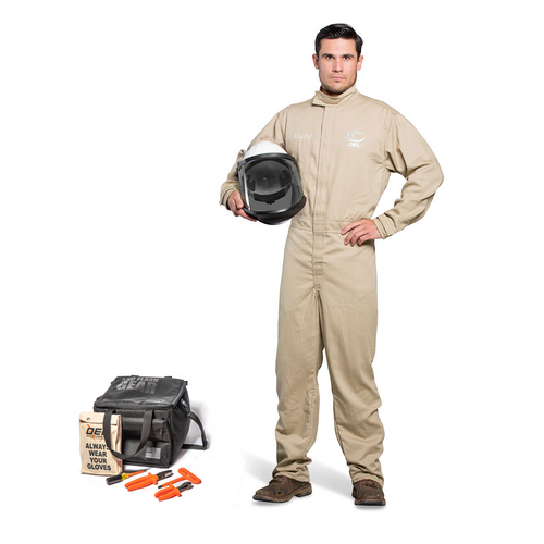 OEL Safety _ AFW8-KFC-L _ 8-Cal-Coverall-HeadGear-L-Khaki-Kit