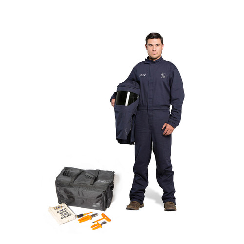 OEL Safety _ AFW25-NFC-XL _ 25-Cal-Coverall-SwitchGear-Hood-XL-Navy-Kit