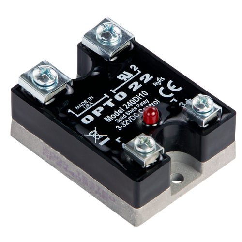 Order OPTO 22 - 240Di10 240 VAC, 10 Amp, DC Control Solid State Relay (SSR), with LED Indicator