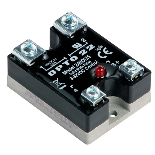 Order OPTO 22 - 240Di25 240 VAC, 25 Amp, DC Control Solid State Relay (SSR) with LED Indicator