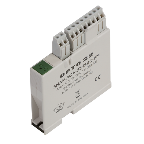 Order OPTO 22 - SNAP-AOA-23-iSRC-FM Isolated SNAP 2-Ch 4-20 mA Current Loop Analog Output Module, with Loop Sourcing, Factory Mutual Approved