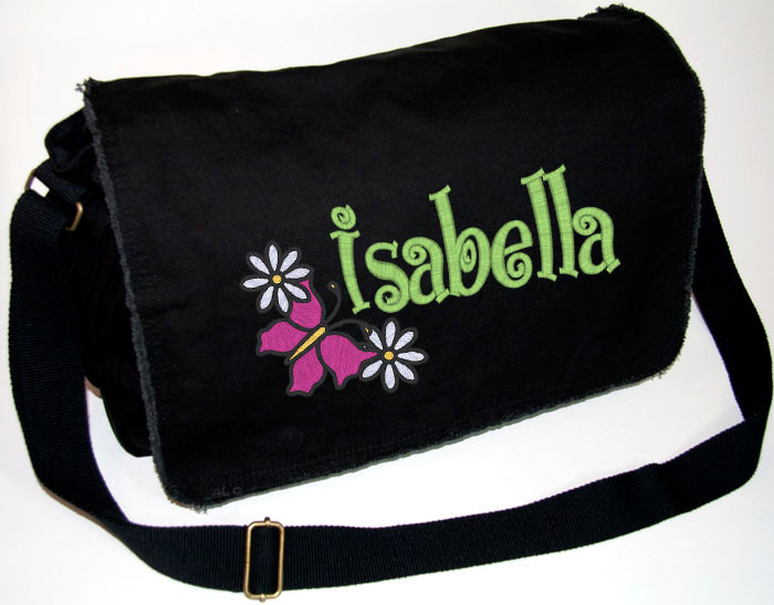 Personalized pigmentdyed butterfly & daisies diaper bag