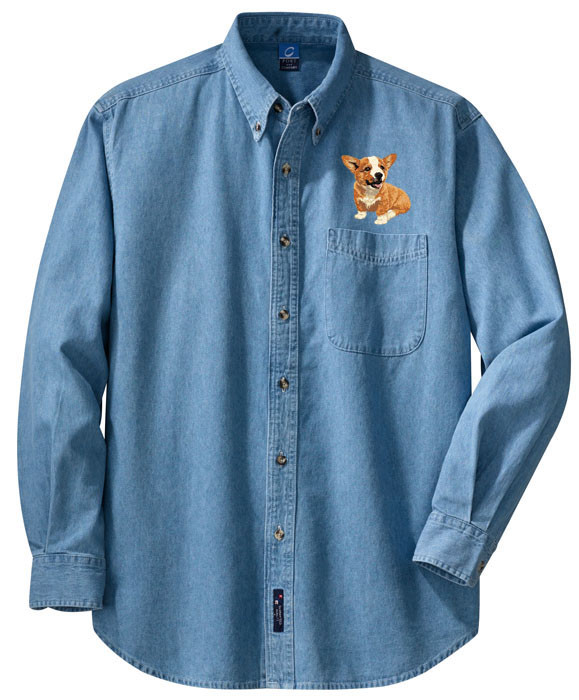 Corgi Denim Shirt Personalized - Embroidered