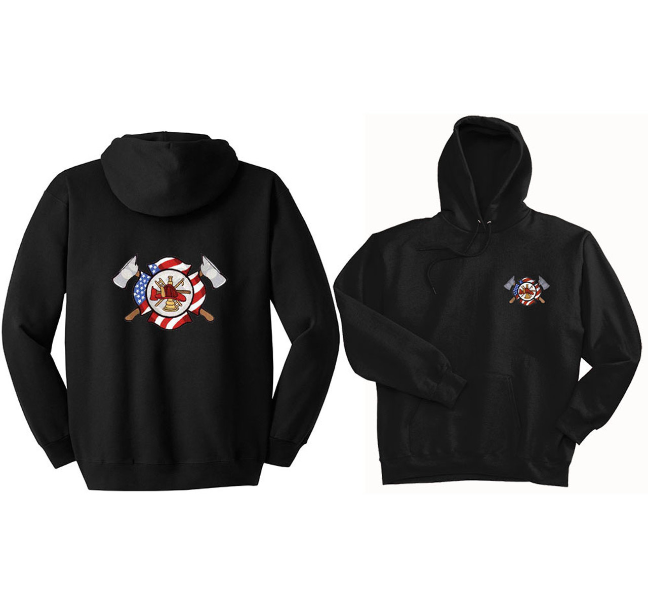 Firefighter Hooded Sweatshirt Embroidered Hoodie Left Chest and Back