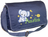 Personalized Elephant Applique Diaper Bag
Fabric shown on bag is CHECKED BLUE
Font shown on bag is WOODWORK
