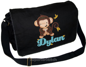 Personalized Applique MONKEY Diaper Bag
Font used for name shown on diaper bag is ECLAIR