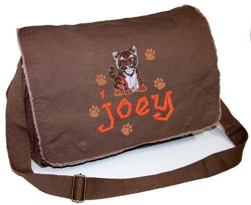 Personalized BABY TIGER Diaper Bag
Font shown on diaper bag is BEDROCK