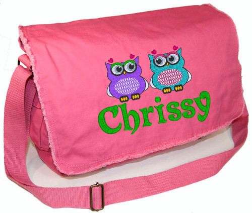 Personalized TWO OWLS Diaper Bag
Font shown on diaper bag is MASALA