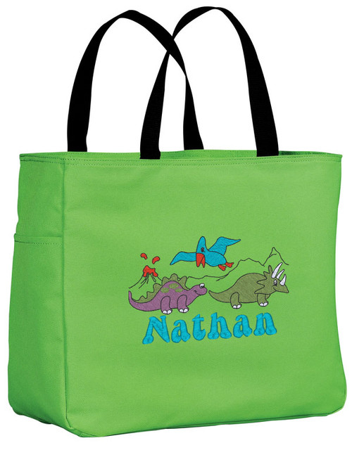 Embroidered dinosaurs tote bag