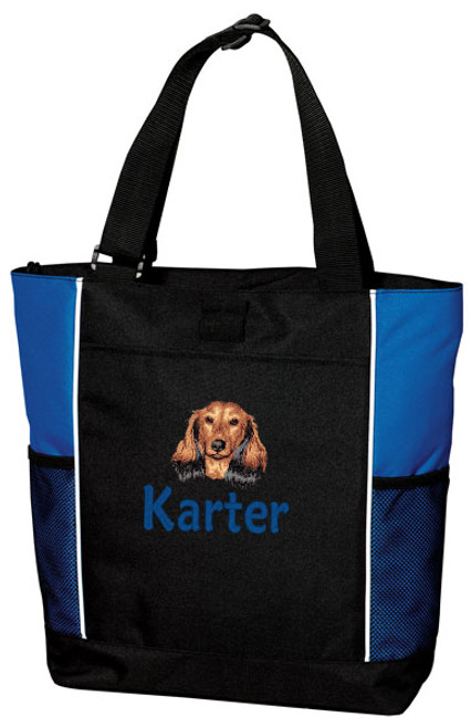 Dachshund Tote
Font shown on bag is ELIZABETH BLOCK