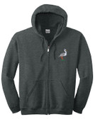 embroidered heron full zip hooded sweatshirt