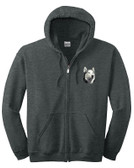 embroidered husky full zip hooded sweatshirt