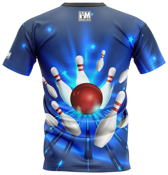READY-2-SHIP I AM Bowling™ Left Chest Blue Strike Bowling Jersey with Crewneck Collar