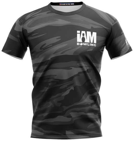READY-2-SHIP I AM Bowling™ Left Chest Black Stripe Camo Bowling Jersey with Crewneck Collar