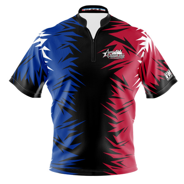 2026 Jr Gold Championship Blue Red Fracture Bowling Jersey