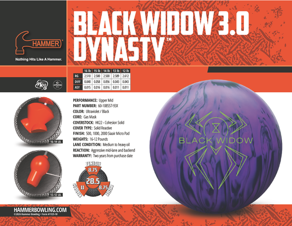 Hammer Black Widow 3.0 Dynasty Bowling Ball