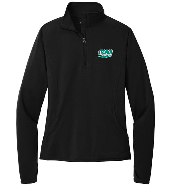 Storm Teal Logo with White Outline Women's Stretch 1/2-Zip Pullover Jacket