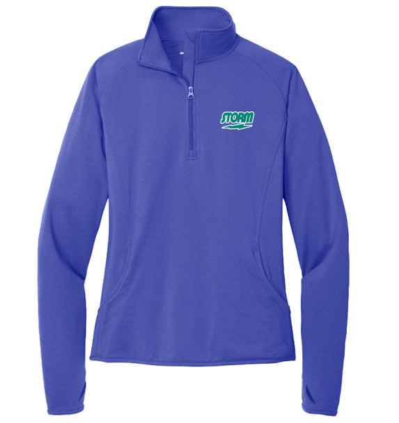 Storm Teal Logo with White Outline Women's Stretch 1/2-Zip Pullover Jacket