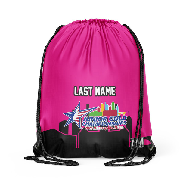 2026 Junior Gold Championships Pink Drawstring Backpack with Name