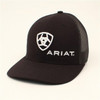 Ariat Men's Black with White Shield Logo Mesh Back Snapback Patch Cap Hats - A300003001