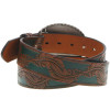 Hooey Women's Feathered Embossed Brown Turquoise Belt - HWBLT002