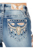 Miss Me Women's Mid-Rise Longhorn Boot Cut Straight Denim Jean - M3857B