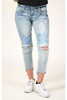 Grace In La Women's Boyfriend Distressed Rip Stretch Straight Denim Jeans - JF-81214