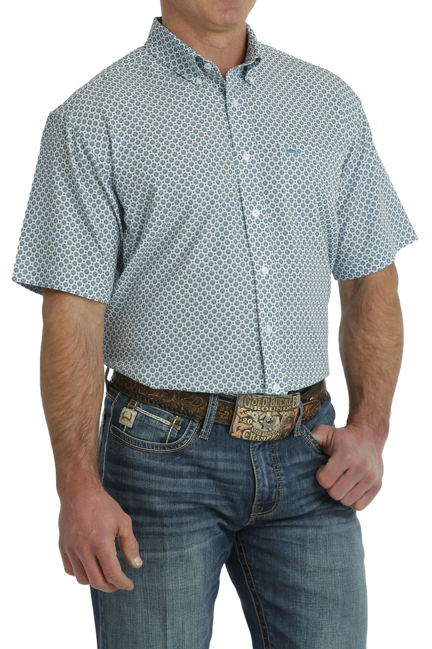 ※nktmページ※ Cinch Shirts Men's Geometric Print Arenaflex White Short
